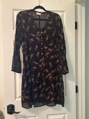 Wrap London Black Dress with Gold Leaf Pattern